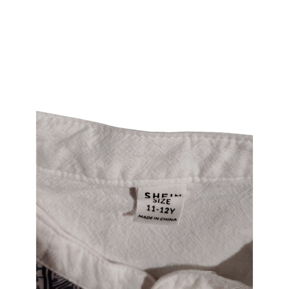 SHEIN Kids White Embroidered Button Up‎ Short Sleeve Shirt 11 12Y Guayabera - Picture 6 of 10